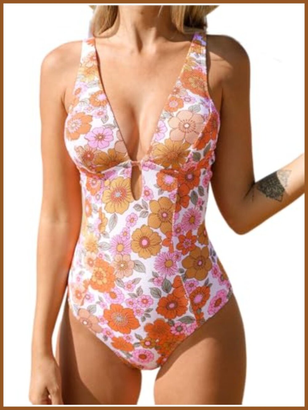 One Piece Swimsuit Deep V Plunge Keyhole O-Ring Open Back Bathing Suit